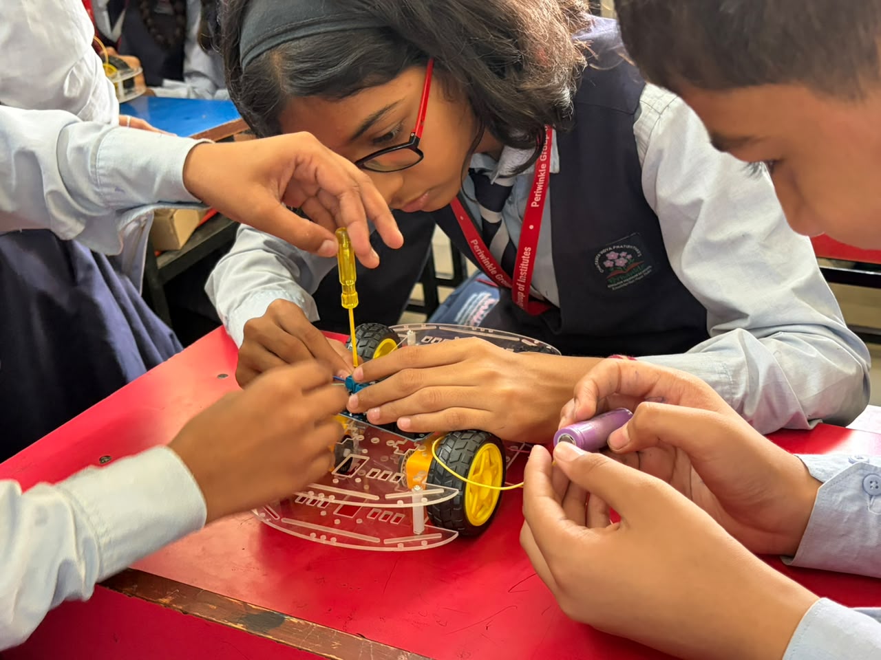 Students learning robotics